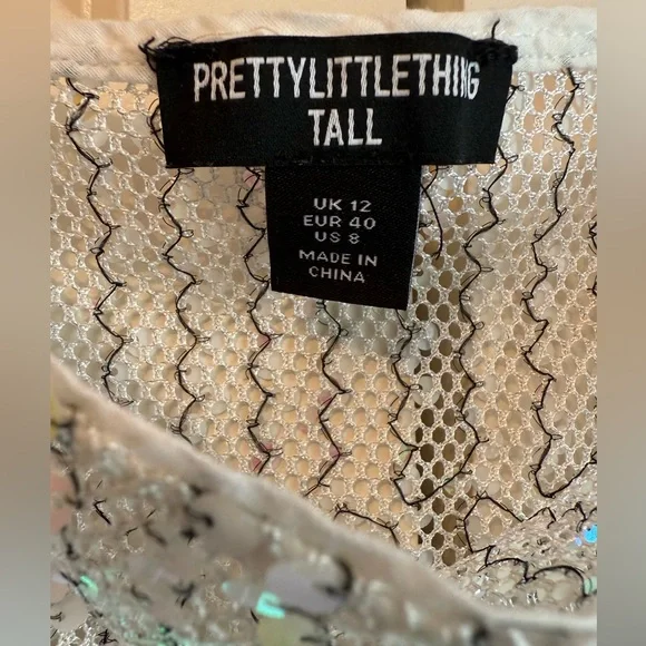 PrettyLittleThing White Sequin Crop Camisole Size 8 - Picture 4 of 5
